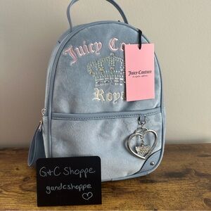 New Juicy Couture Kingdom Royal Small Backpack Dusty Blue Rhinestone Silver